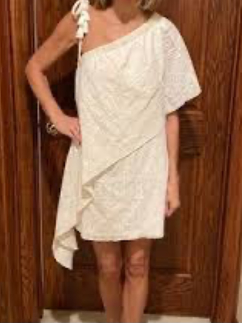 NWT Red Carter One Shoulder Beige Lace Dress Size Medium